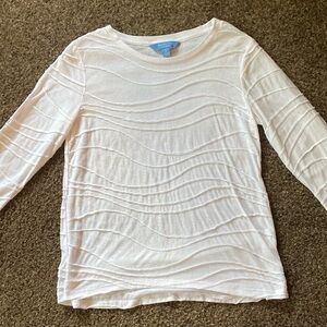 Vera Wang White Textured Long Sleeve Top, Size Medium